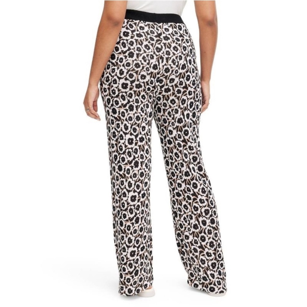 Diane Von Furstenberg Target High Waisted Poppy Print Flare Knit Pants Medium - Picture 2 of 7